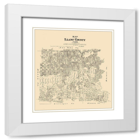 Llano County Texas - Walsh 1879 White Modern Wood Framed Art Print with Double Matting by Walsh
