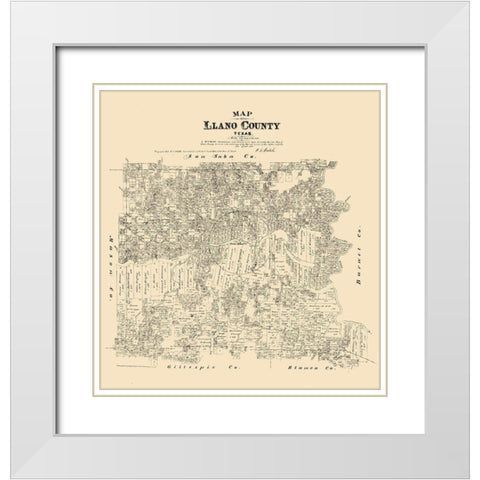 Llano County Texas - Walsh 1879 White Modern Wood Framed Art Print with Double Matting by Walsh