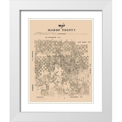 Mason County Texas - Walsh 1879 White Modern Wood Framed Art Print with Double Matting by Walsh