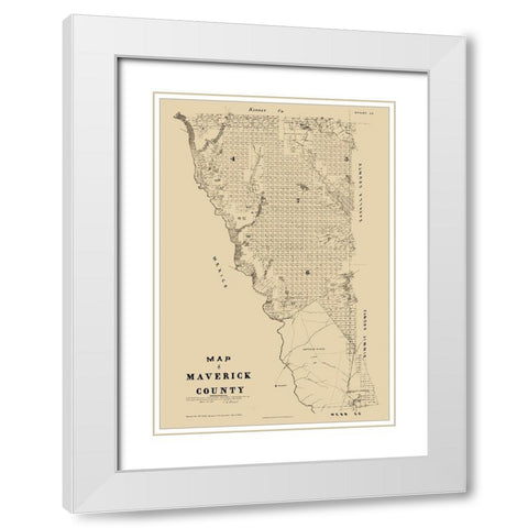 Maverick County Texas - Walsh 1879 White Modern Wood Framed Art Print with Double Matting by Walsh