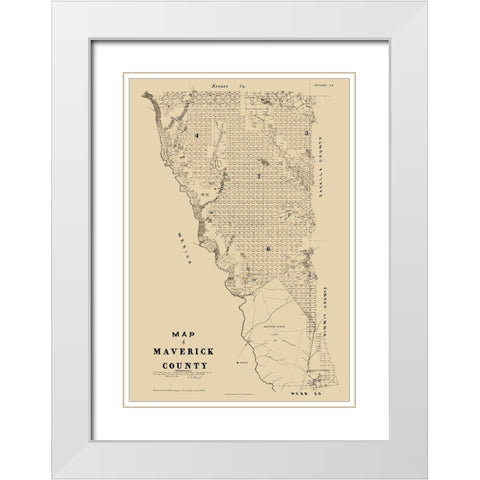 Maverick County Texas - Walsh 1879 White Modern Wood Framed Art Print with Double Matting by Walsh