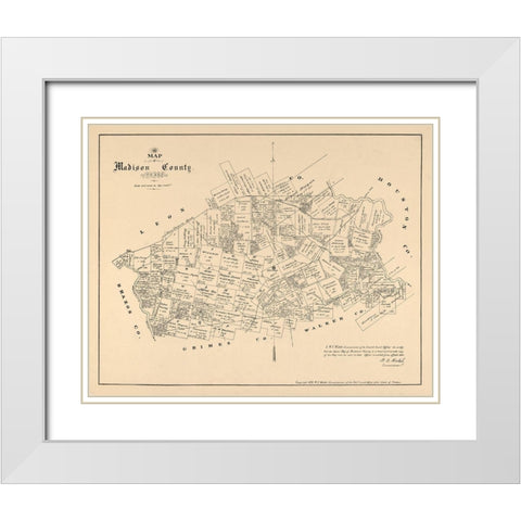 Madison County Texas - Walsh 1879 White Modern Wood Framed Art Print with Double Matting by Walsh