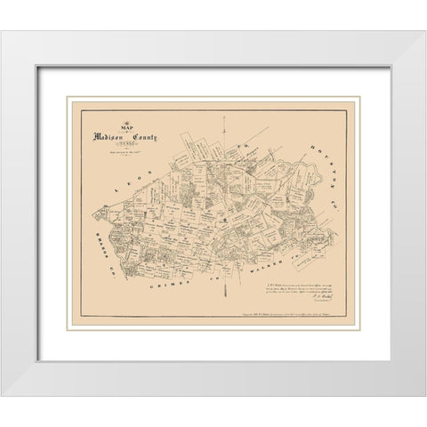 Madison County Texas - Walsh 1879 White Modern Wood Framed Art Print with Double Matting by Walsh