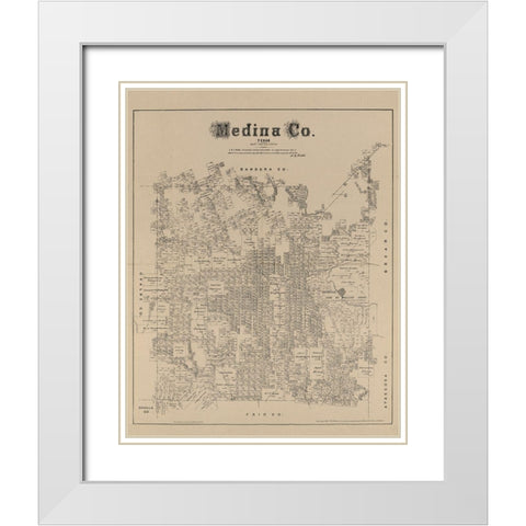 Medina County Texas - Walsh 1879 White Modern Wood Framed Art Print with Double Matting by Walsh