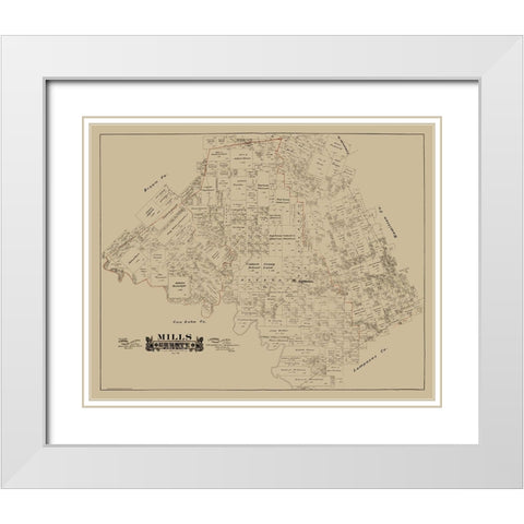 Mills County Texas - Hall 1888 White Modern Wood Framed Art Print with Double Matting by Hall