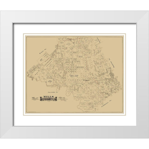 Mills County Texas - Hall 1888 White Modern Wood Framed Art Print with Double Matting by Hall
