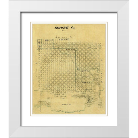 Moore County Texas -1878 White Modern Wood Framed Art Print with Double Matting by Unknown