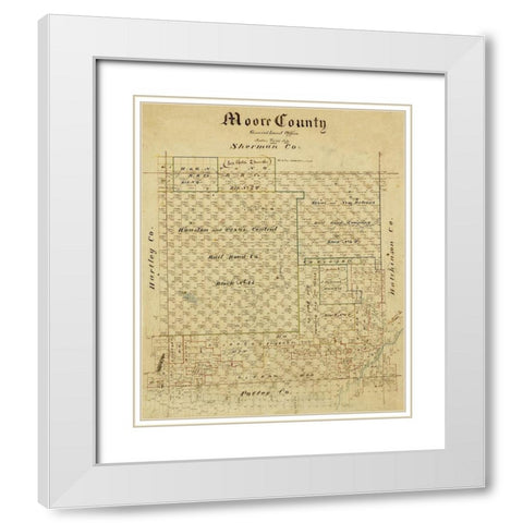 Moore County Texas -1884 White Modern Wood Framed Art Print with Double Matting by Unknown