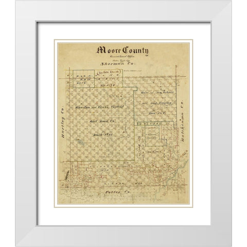 Moore County Texas -1884 White Modern Wood Framed Art Print with Double Matting by Unknown