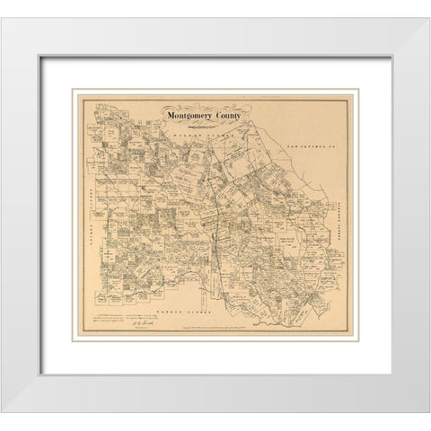 Montgomery County Texas - Walsh 1880 White Modern Wood Framed Art Print with Double Matting by Walsh