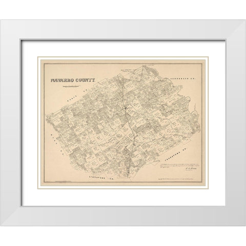 Navarro County Texas - Walsh 1880 White Modern Wood Framed Art Print with Double Matting by Walsh