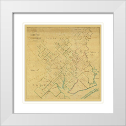 Nueces County Texas - Blucher 1859 White Modern Wood Framed Art Print with Double Matting by Blucher