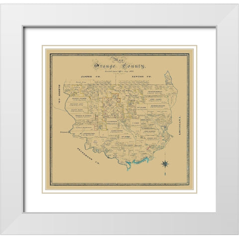 Orange County Texas - Biau 1886 White Modern Wood Framed Art Print with Double Matting by Biau