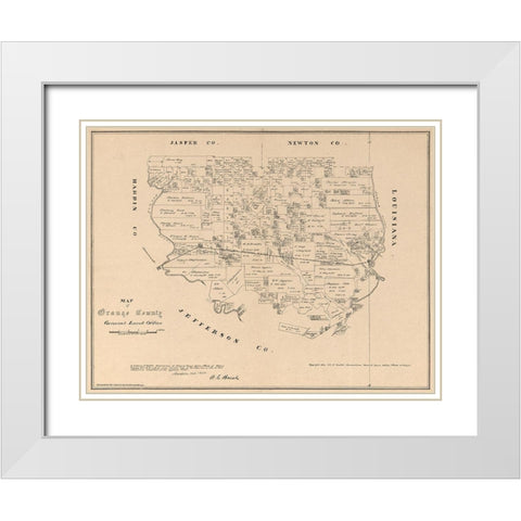 Orange County Texas - Walsh 1880 White Modern Wood Framed Art Print with Double Matting by Walsh