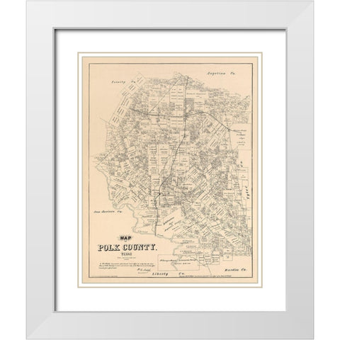 Polk County Texas - Walsh 1879 White Modern Wood Framed Art Print with Double Matting by Walsh