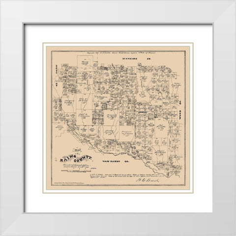 Rains County Texas - Walsh 1880 White Modern Wood Framed Art Print with Double Matting by Walsh