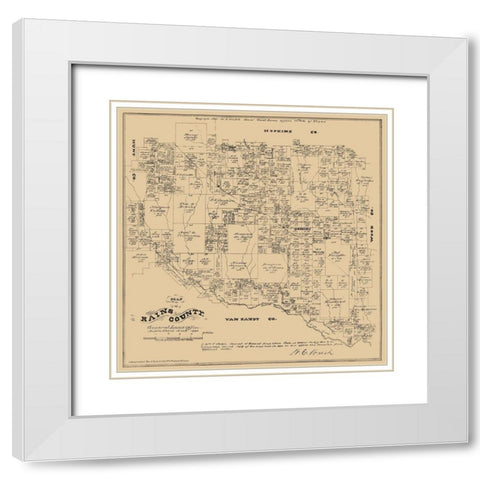 Rains County Texas - Walsh 1880 White Modern Wood Framed Art Print with Double Matting by Walsh