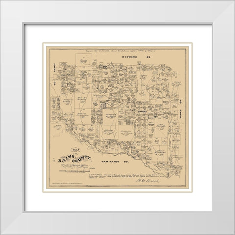 Rains County Texas - Walsh 1880 White Modern Wood Framed Art Print with Double Matting by Walsh
