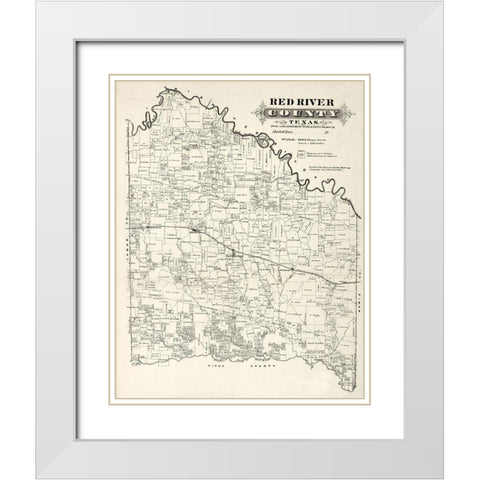 Red River County Texas -1870 White Modern Wood Framed Art Print with Double Matting by Unknown