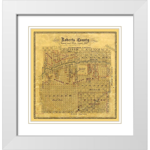 Roberts County Texas - Hausmann 1889 White Modern Wood Framed Art Print with Double Matting by Hausmann