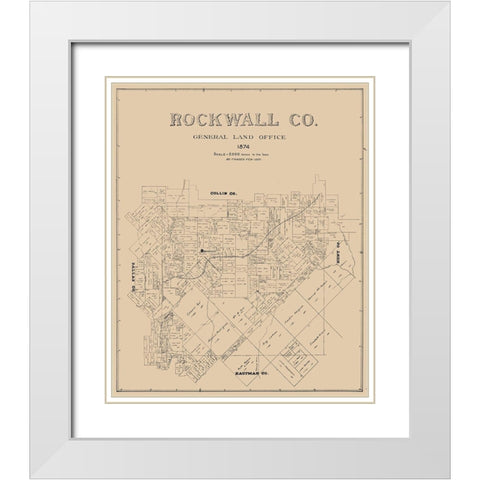 Rockwall County Texas -1874 White Modern Wood Framed Art Print with Double Matting by Unknown