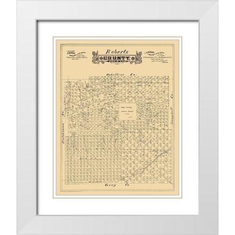 Roberts County Texas - Hall 1888 White Modern Wood Framed Art Print with Double Matting by Hall