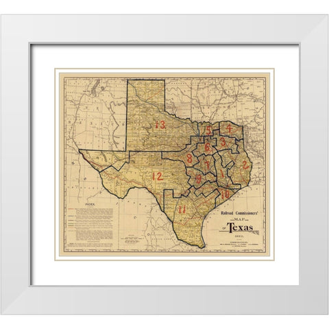 Railroad Commissioners Map of Texas -1897 White Modern Wood Framed Art Print with Double Matting by Unknown