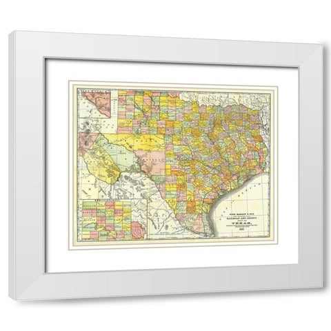 Texas Railroads and Counties - Rand McNally 1882 White Modern Wood Framed Art Print with Double Matting by Rand McNally