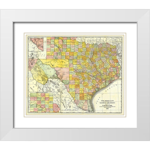 Texas Railroads and Counties - Rand McNally 1882 White Modern Wood Framed Art Print with Double Matting by Rand McNally
