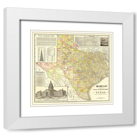 Texas Counties and Railroads - Rand McNally 1891 White Modern Wood Framed Art Print with Double Matting by Rand McNally