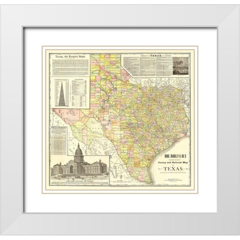 Texas Counties and Railroads - Rand McNally 1891 White Modern Wood Framed Art Print with Double Matting by Rand McNally