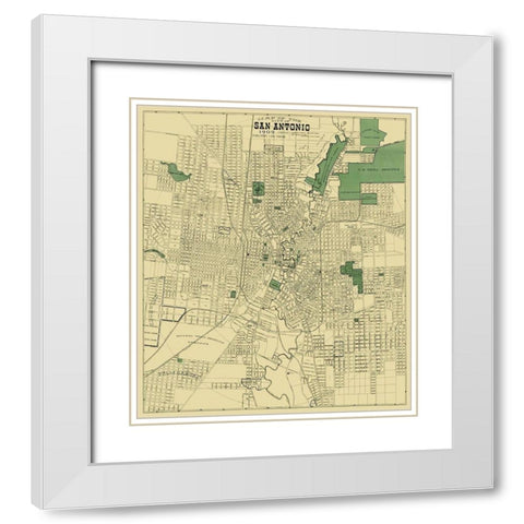 San Antonio Texas - Rullman 1909 White Modern Wood Framed Art Print with Double Matting by Rullman
