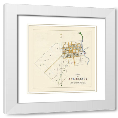 San Marcos Texas - Mason 1881 White Modern Wood Framed Art Print with Double Matting by Mason