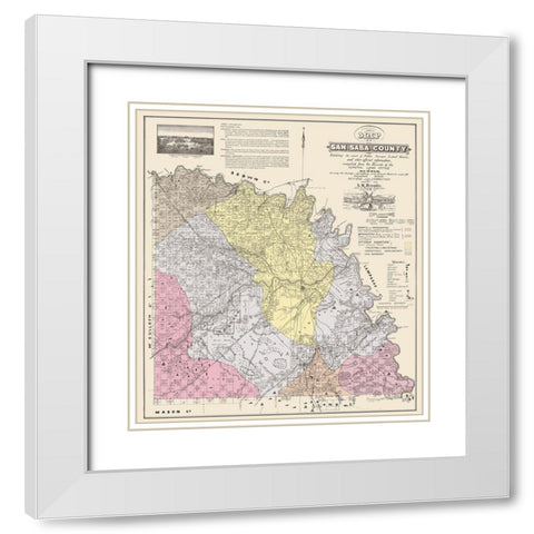 San Saba Texas - Land Office 1876 White Modern Wood Framed Art Print with Double Matting by Land Office