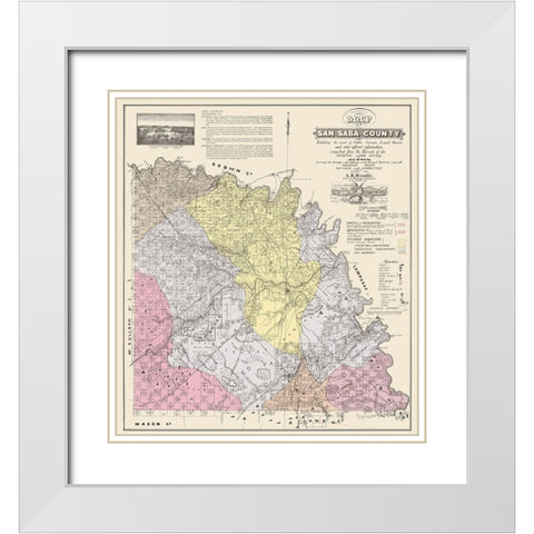 San Saba Texas - Land Office 1876 White Modern Wood Framed Art Print with Double Matting by Land Office