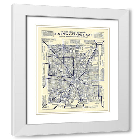 San Antonio Texas Highway Finder - 1929 White Modern Wood Framed Art Print with Double Matting by Unknown
