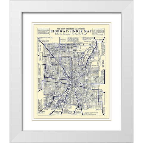 San Antonio Texas Highway Finder - 1929 White Modern Wood Framed Art Print with Double Matting by Unknown