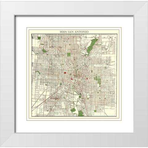 San Antonio Texas - Appler 1920 White Modern Wood Framed Art Print with Double Matting by Appler