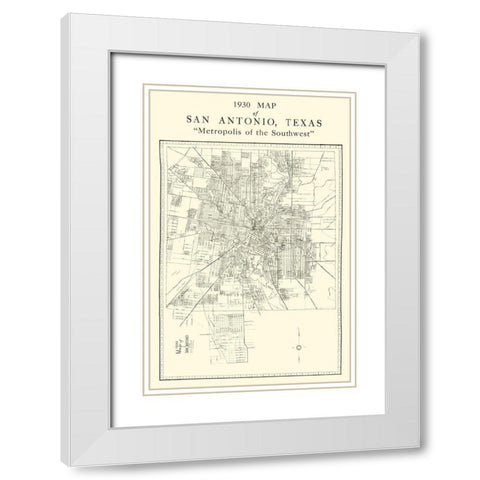 San Antonio Texas - National 1930 White Modern Wood Framed Art Print with Double Matting by National