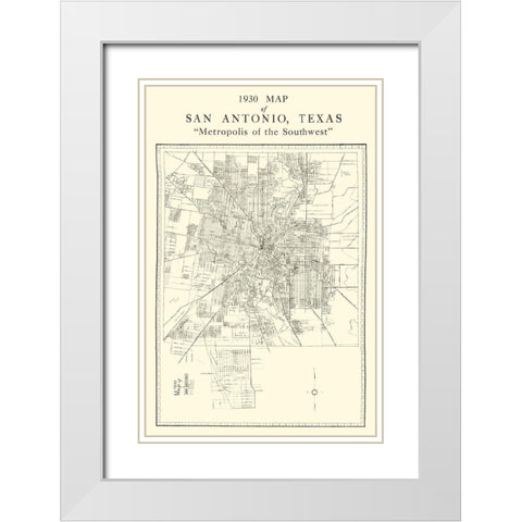 San Antonio Texas - National 1930 White Modern Wood Framed Art Print with Double Matting by National