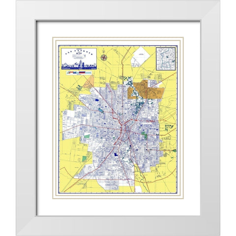 San Antonio Texas - Ashburn 1950 White Modern Wood Framed Art Print with Double Matting by Ashburn