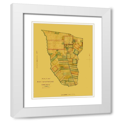 San Augustine County Texas -1839 White Modern Wood Framed Art Print with Double Matting by Unknown