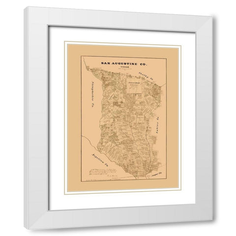 San Augustine County Texas - Walsh 1879 White Modern Wood Framed Art Print with Double Matting by Walsh