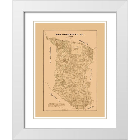San Augustine County Texas - Walsh 1879 White Modern Wood Framed Art Print with Double Matting by Walsh