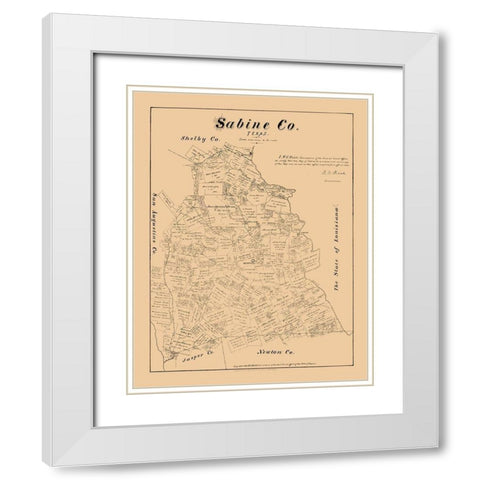 Sabine County Texas - Walsh 1879 White Modern Wood Framed Art Print with Double Matting by Walsh