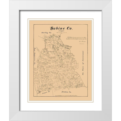 Sabine County Texas - Walsh 1879 White Modern Wood Framed Art Print with Double Matting by Walsh