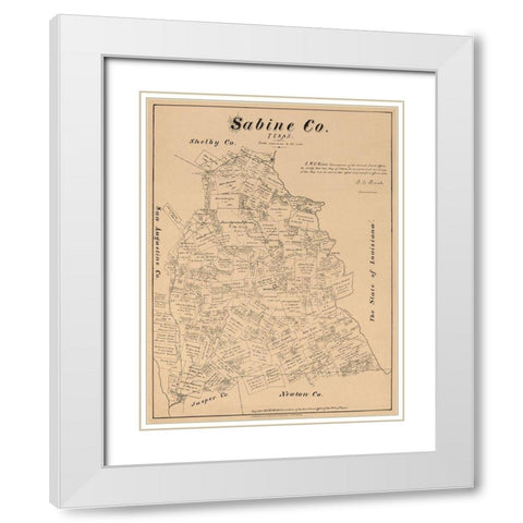 Sabine County Texas - Walsh 1879 White Modern Wood Framed Art Print with Double Matting by Walsh