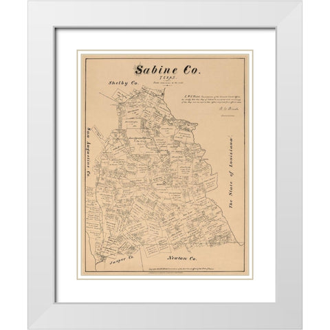Sabine County Texas - Walsh 1879 White Modern Wood Framed Art Print with Double Matting by Walsh