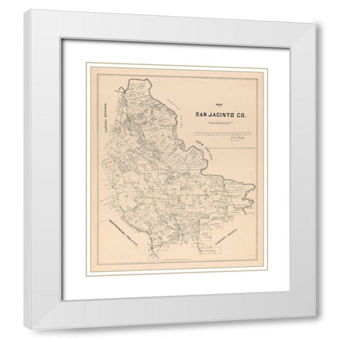 San Jacinto County Texas - Walsh 1879 White Modern Wood Framed Art Print with Double Matting by Walsh