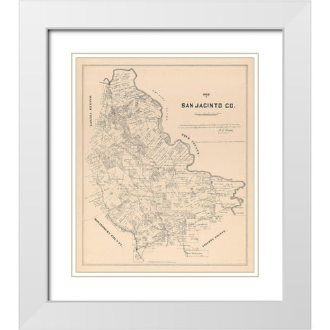 San Jacinto County Texas - Walsh 1879 White Modern Wood Framed Art Print with Double Matting by Walsh